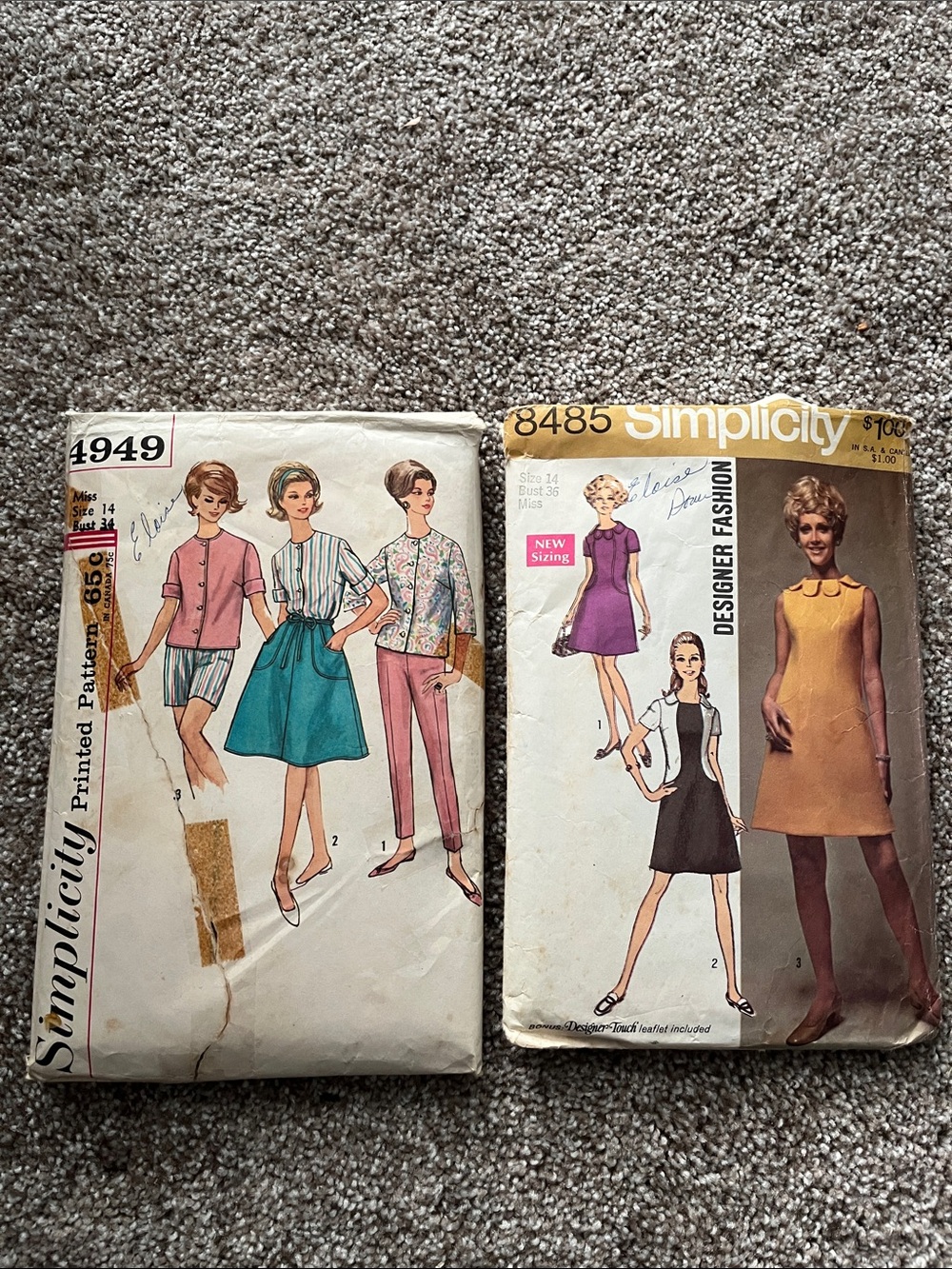 Vintage Simplicity Sewing Pattern From the 1960s Used but complete 8485-4949